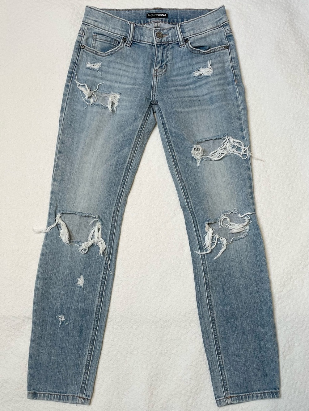 Lightweight Distressed Cotton Jeans